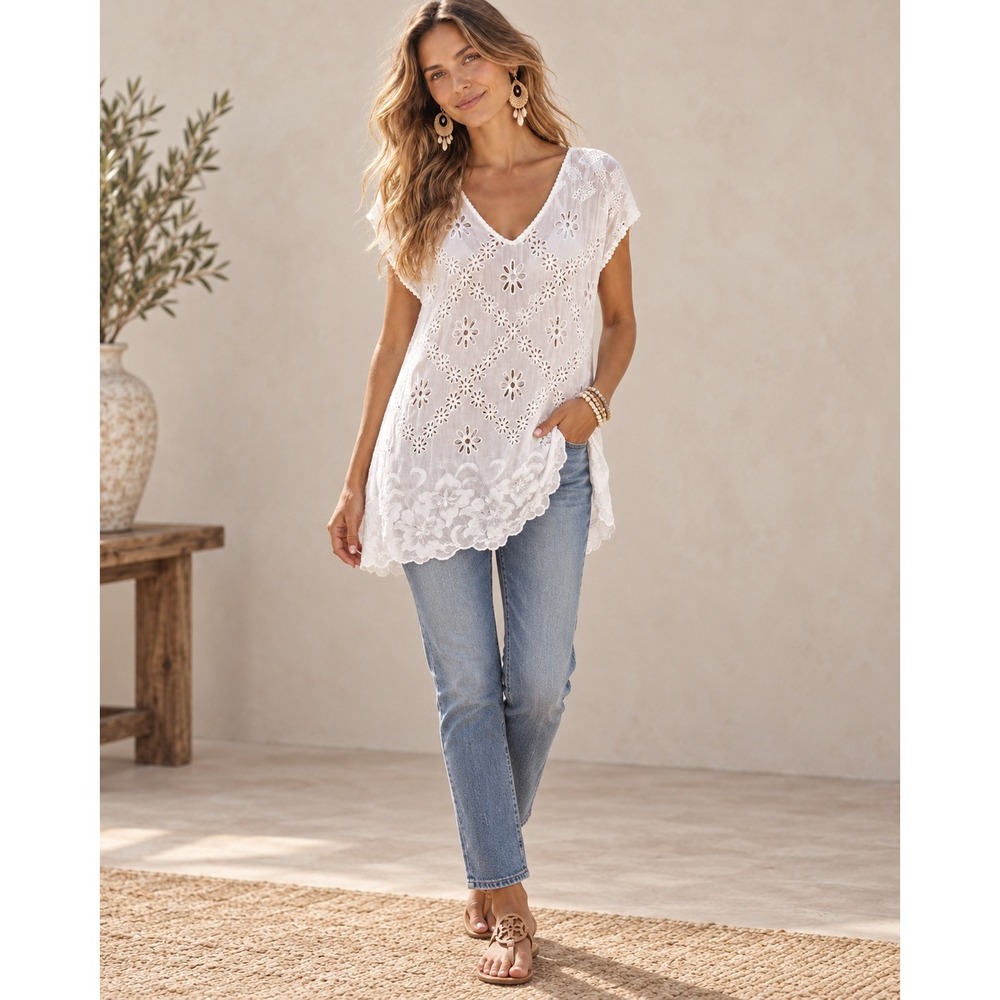 Johnny Was Venetia Tunic Women S White Eyelet Embroidered